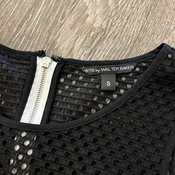 W118 by Walter Baker Black Mesh Overlay Shift Dress Size Small Ivory Lined Mini - Picture 3 of 12
